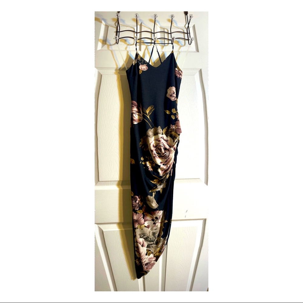 Ruched Split Thigh Body Con Dress